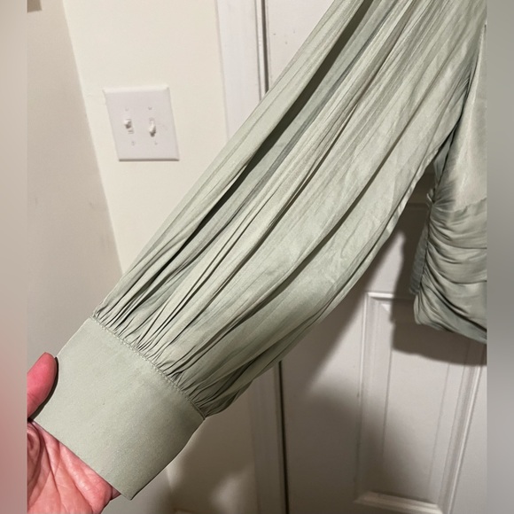 By Anthropologie Sz 2X Mint Green Open Back Blouson Sleeve Blouse Elegant Flowy - Picture 8 of 16